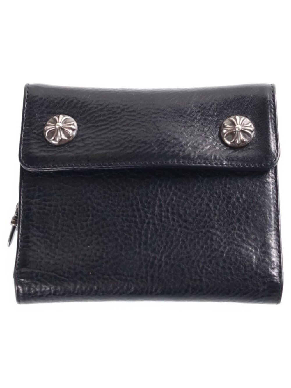 Chrome Hearts Big Spoon Wallet Big Cross Button Leather Black
